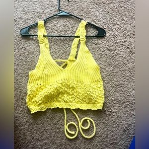 Crochet crop sweater, spring yellow, size is L
